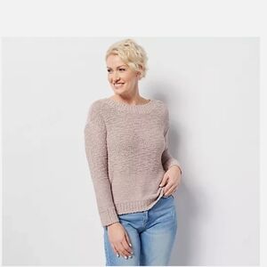 Boucle Scoop Back Pullover Sweater - Mauve/Rose